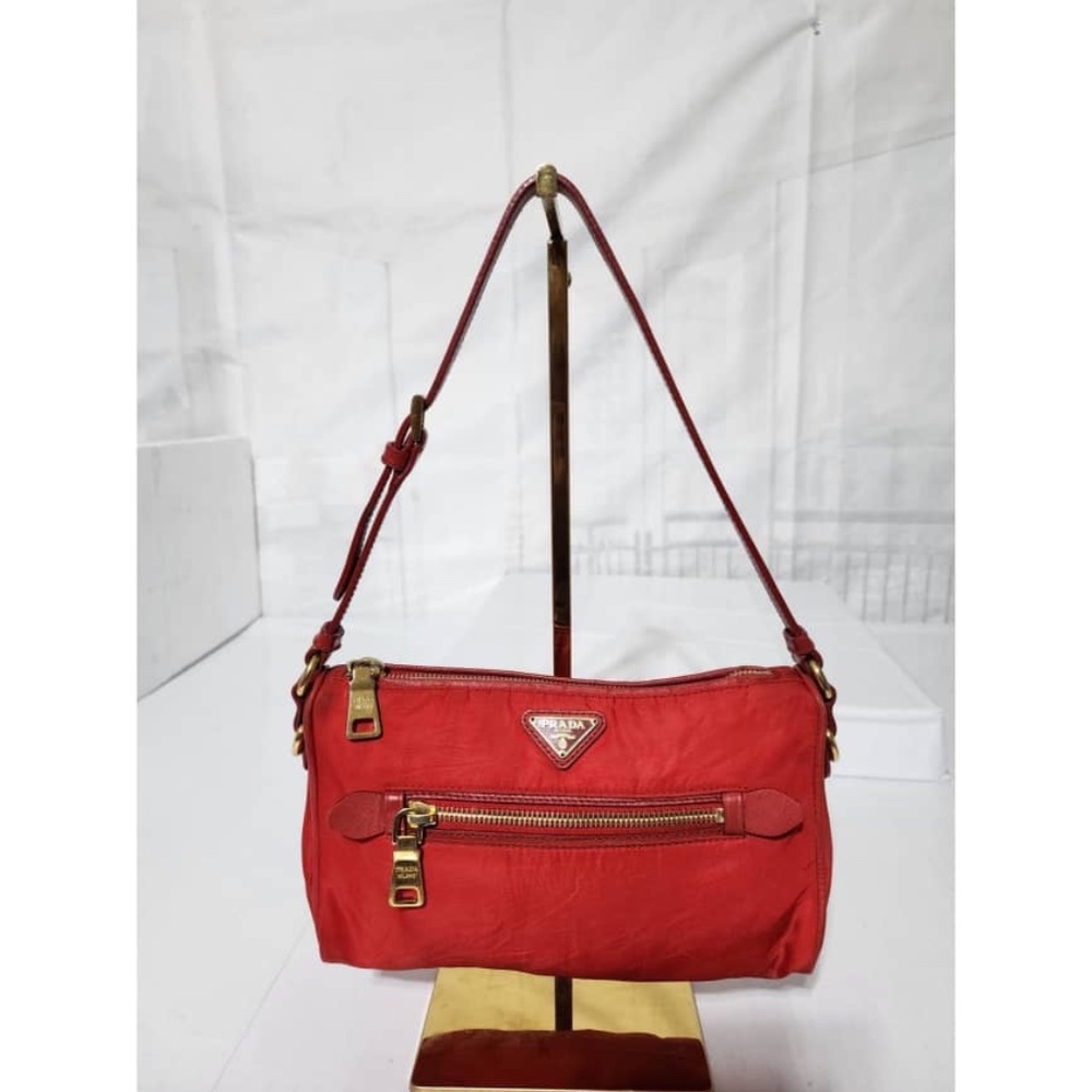 Authentic PRADA Tessuto Nylon Small Shoulder Bag Red - Picture 14 of 15